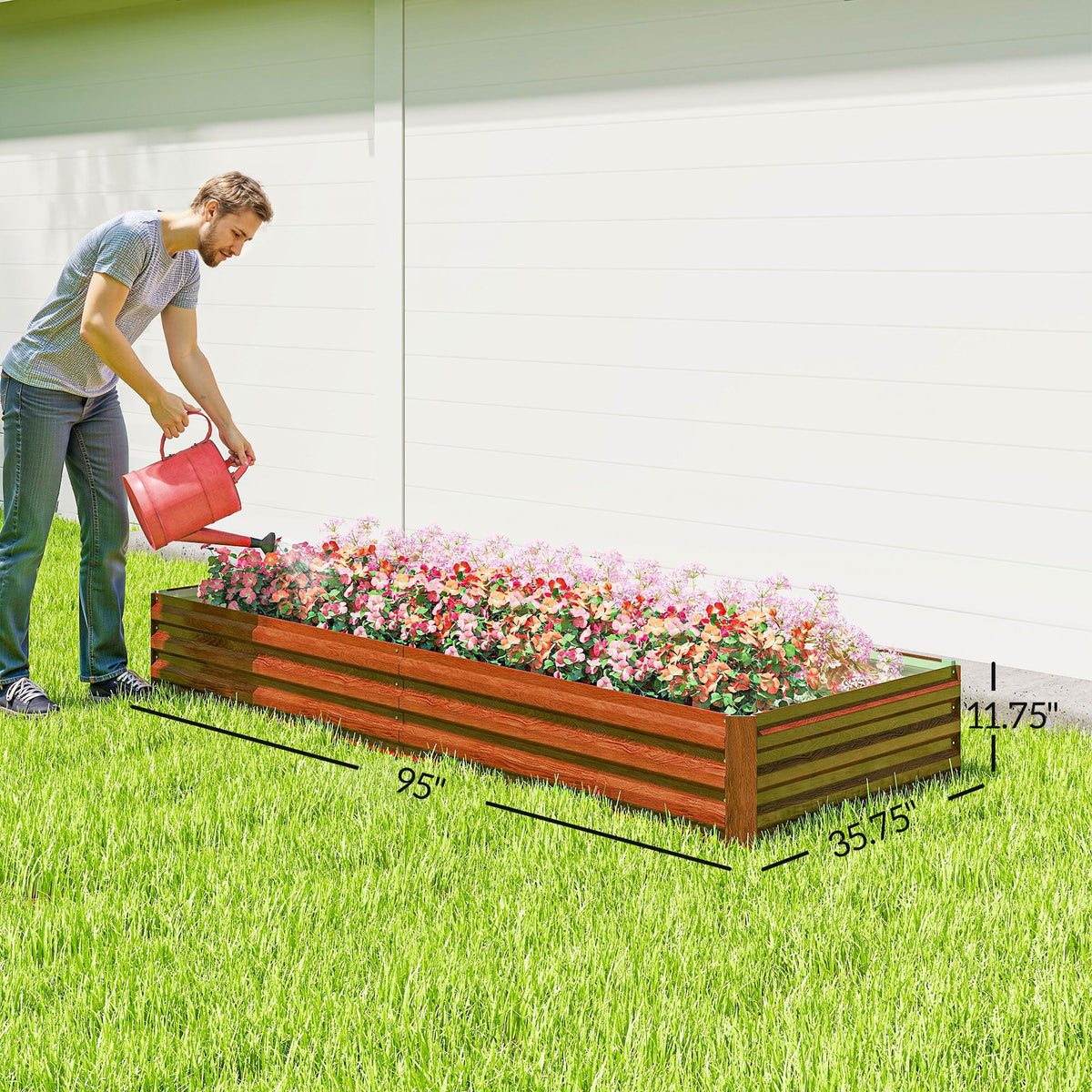 8' x 3' x 1' Galvanized Raised Garden Bed for Growing Flowers, Succulents, Natural Wood — product view 5