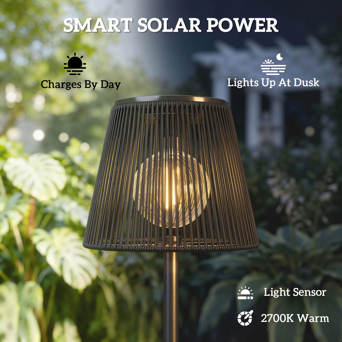 Outdoor Solar Floor Lamp with Light Sensor, Adjustable Height, Black — product view 6