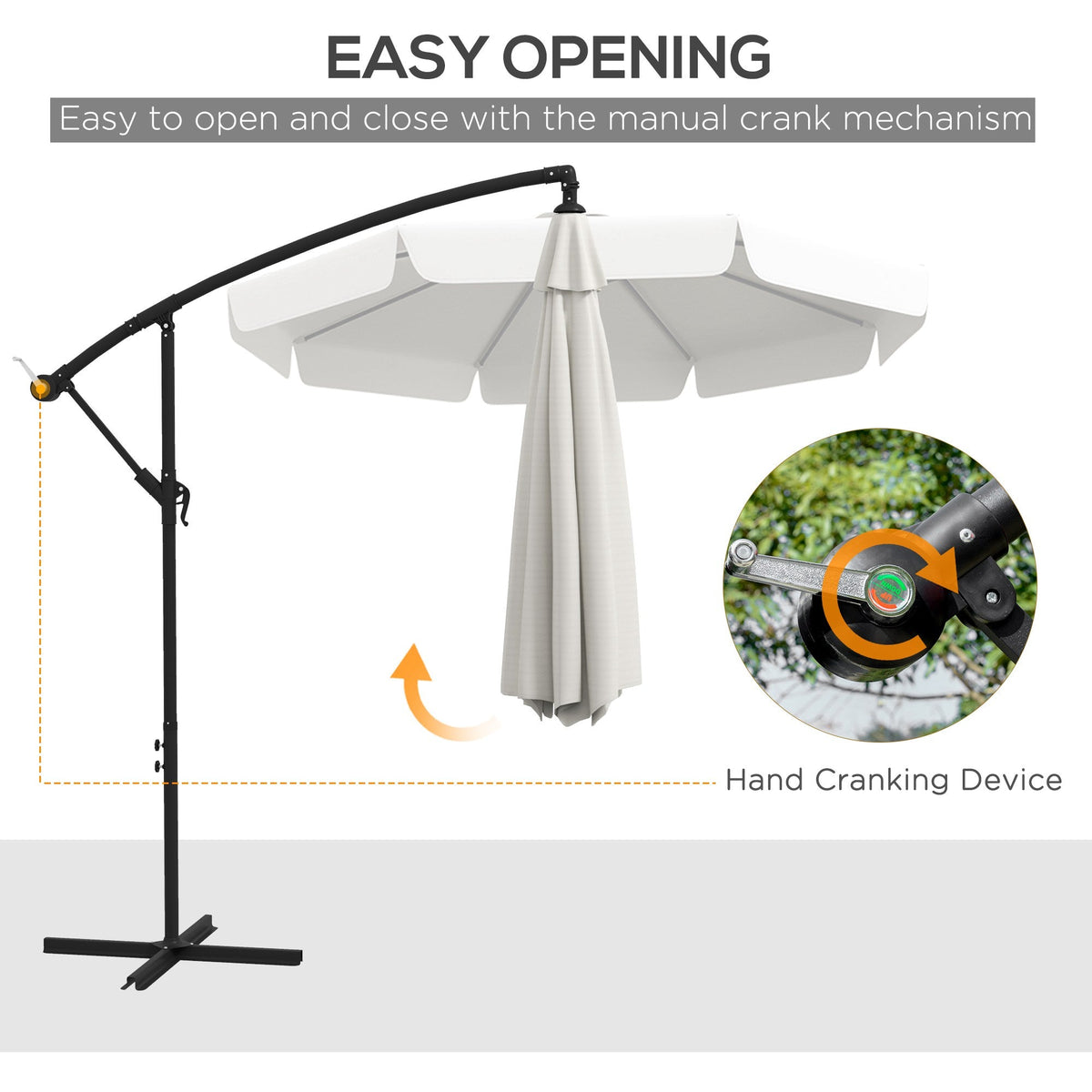 11FT Offset Hanging Patio Umbrella with Easy Tilt and Cross Base, Cream White — product view 6