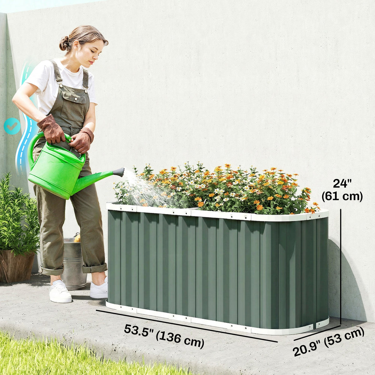 5' x 2' x 2' Galvanized Raised Garden Bed with Gloves, Light Green — product view 5