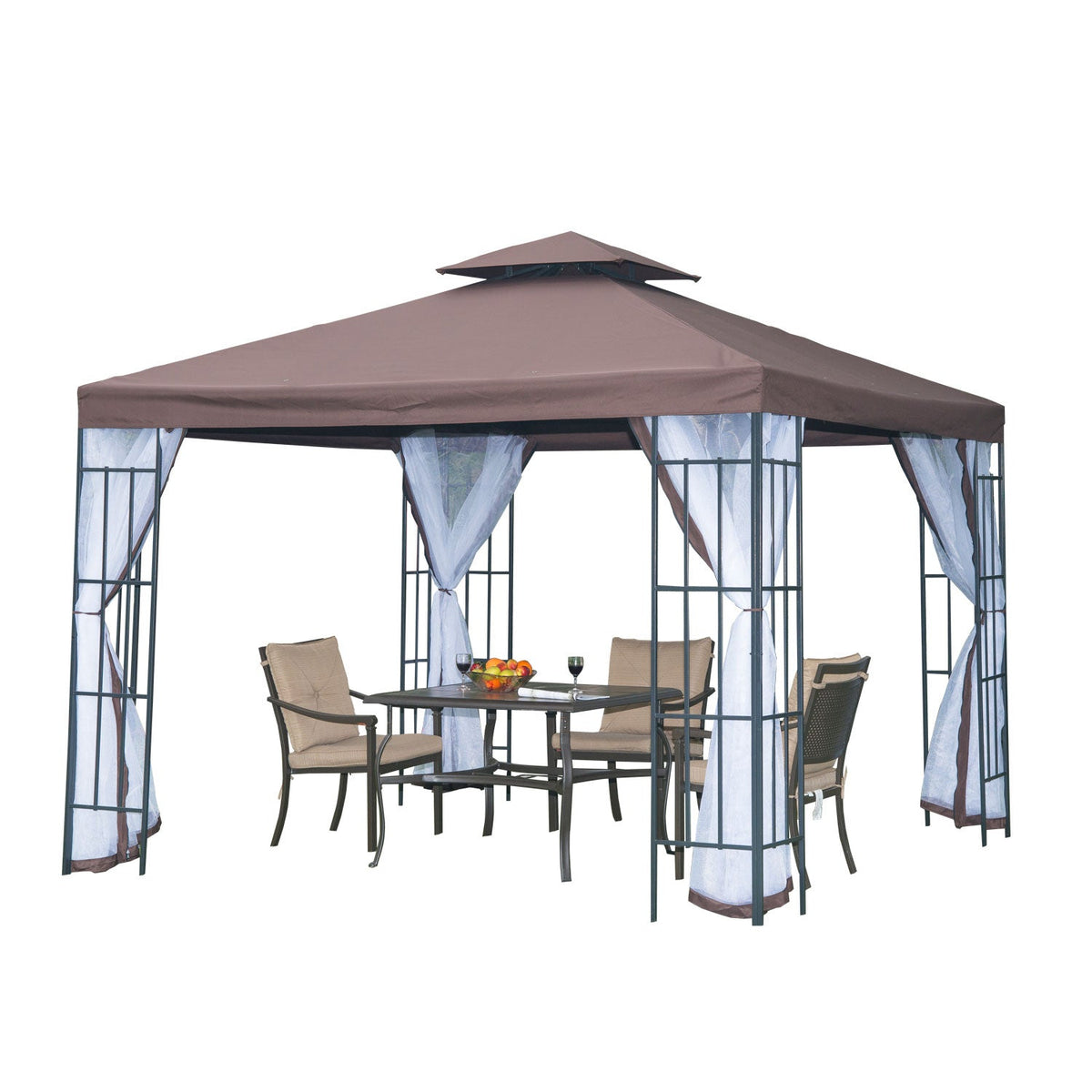 3 x 3m Patio Gazebo with 2 Tier Roof & Mosquito Netting, Coffee — product view 2