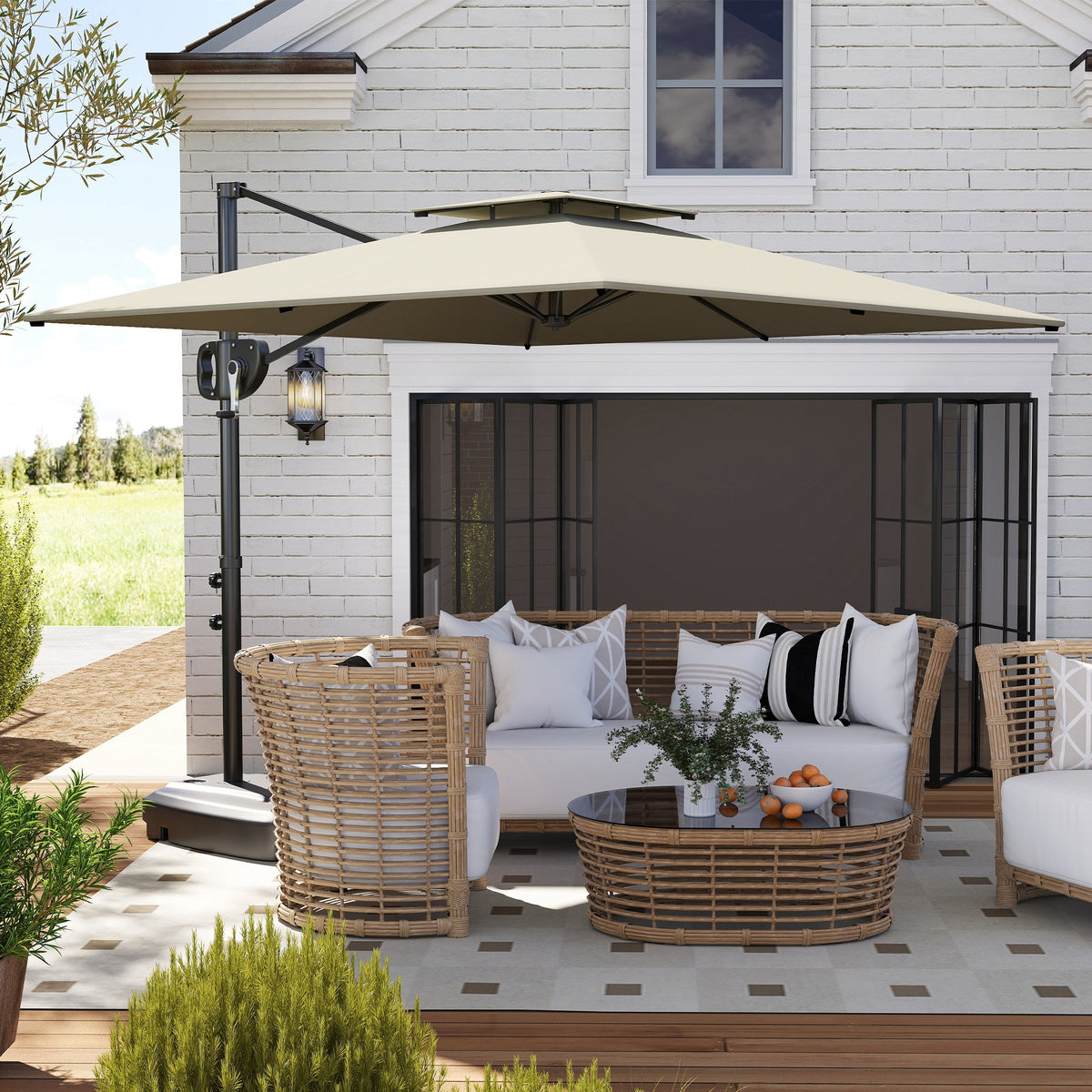 8' x 9' Square Cantilever Patio Umbrella with Fillable Base, Light Grey — product view 3