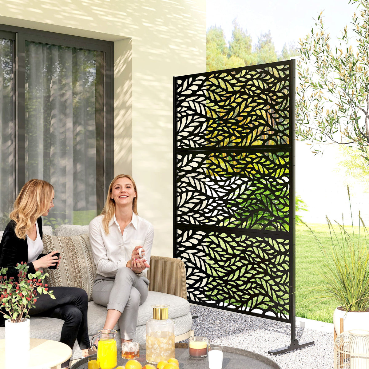 78" x 48" Metal Outdoor Privacy Screen, Willow Branch Design, Black — product view 3