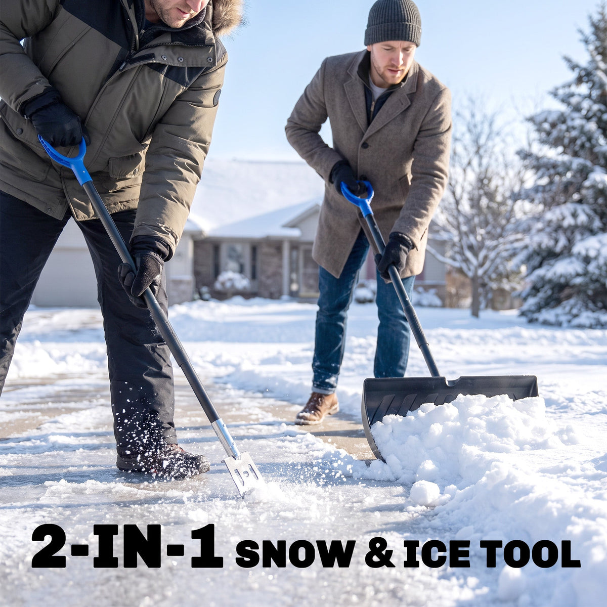 2-in-1 Snow Shovel & Scraper, 22" Heavy Duty Pusher with Metal Strip, Black — product view 6