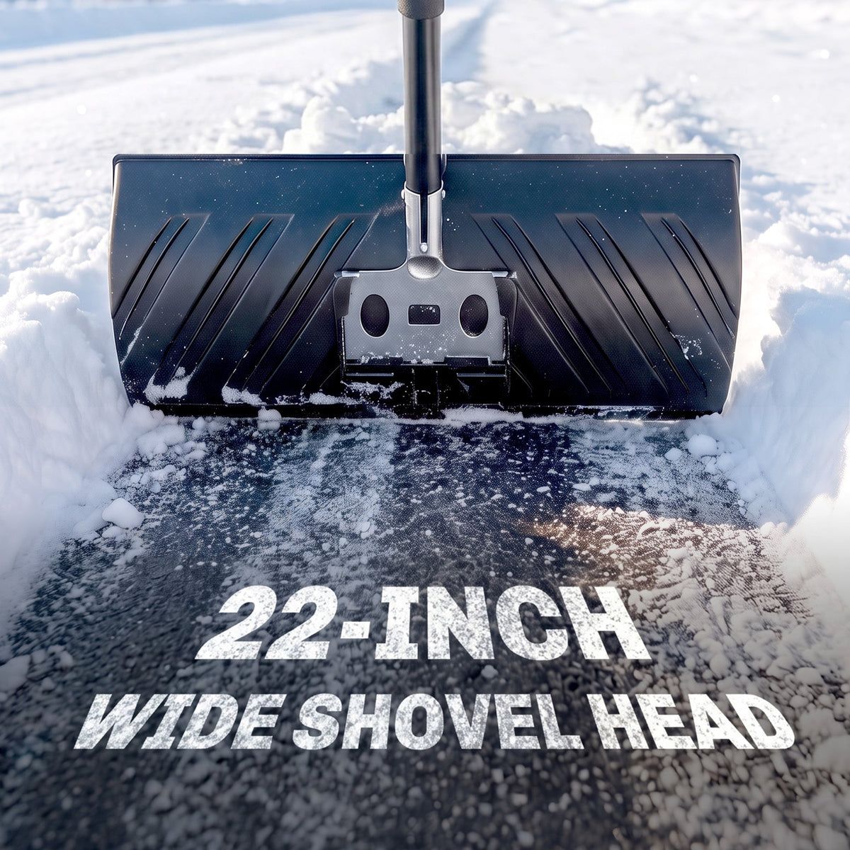 2-in-1 Snow Shovel & Scraper, 22" Heavy Duty Pusher with Metal Strip, Black — product view 7