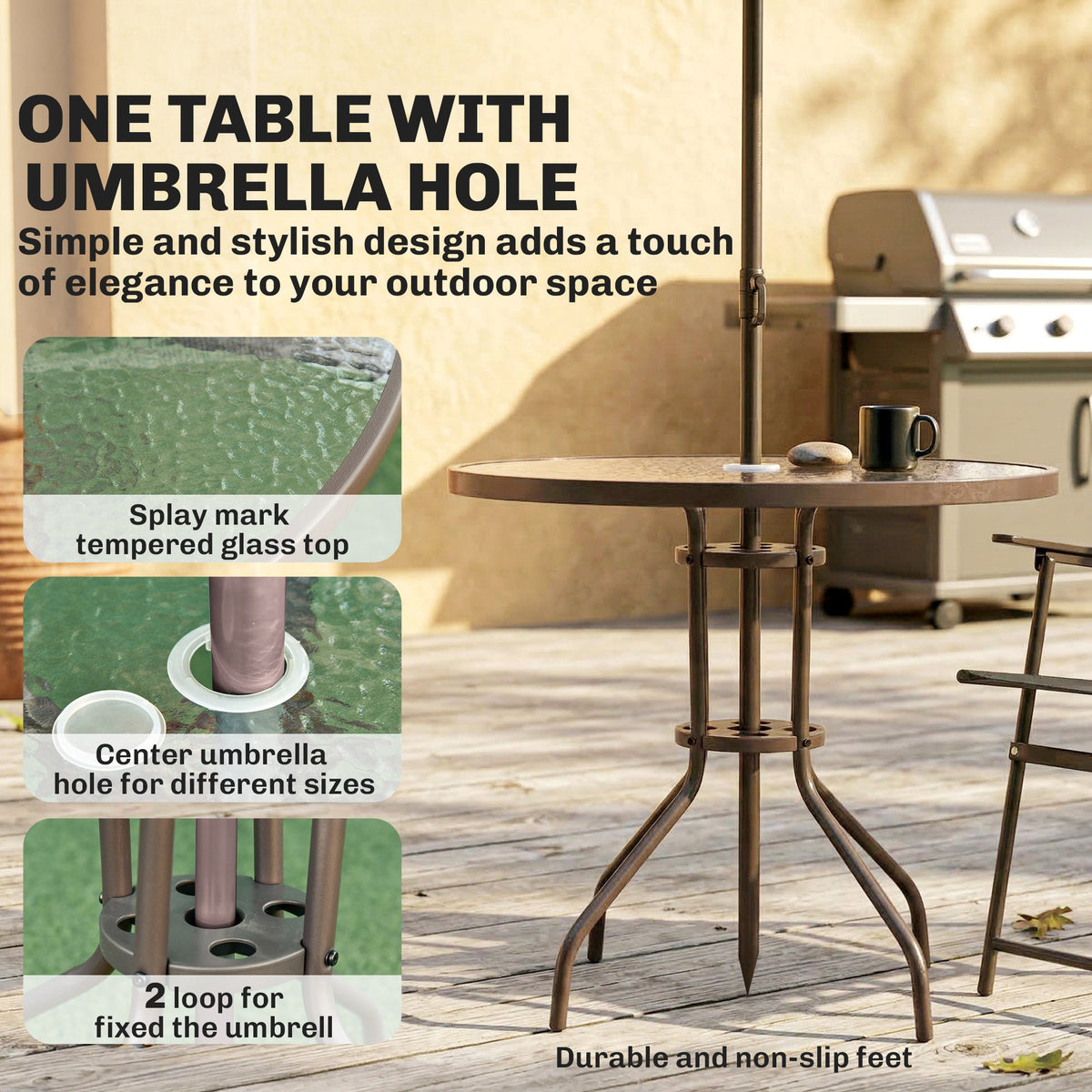 6 Piece Garden Dining Set with Umbrella and Folding Chairs, Dark Grey — product view 6