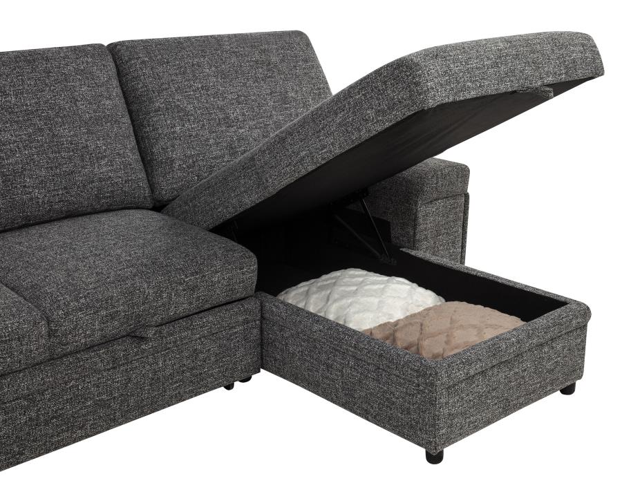 Demko Granite Linen-Like Fabric Sleeper Sectional Sofa with Storage Chaise, Bluetooth & USB Charging – 500355 — product view 4