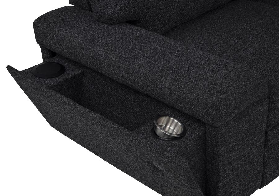 Demko Black Linen-Like Fabric Sleeper Sectional Sofa with Storage Chaise, Bluetooth & USB Charging – 500357 — product view 5