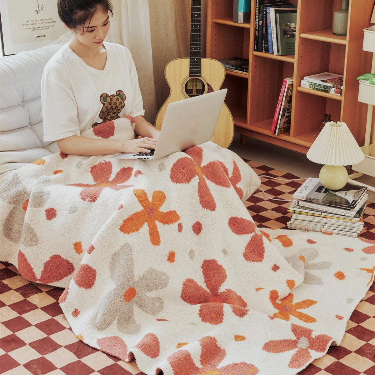 LoungeYard | Colorful Floral Downy Knitted Knee Blanket — product view 3