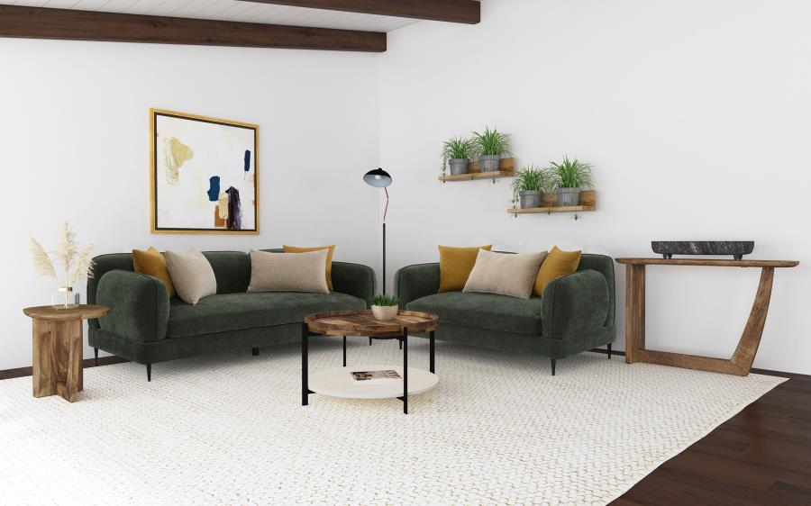 Coaster Jade 2-Pc Green Chenille Fabric Mid-Century Modern Sofa and Love Seat Set with Overstuffed Arms – 509131-S2 — product view 1