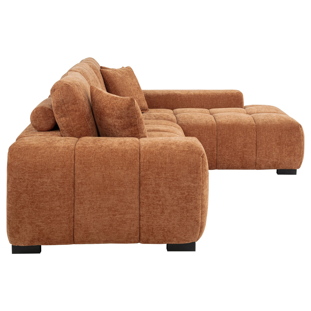 Octavia Orange Fabric Grid-Tufted Mid-Century Modern Sectional Sofa with Chaise – 509350 — product view 3