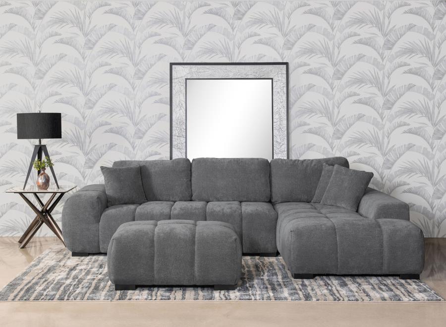 Octavia Charcoal Grey Fabric Grid-Tufted Mid-Century Modern Sectional Sofa with Chaise – 509965 — product view 1