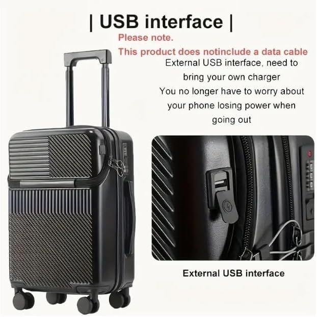 LoungeYard | Hard Shell Cabin Luggage with Cup Holder, USB Port & TSA Lock — product view 5
