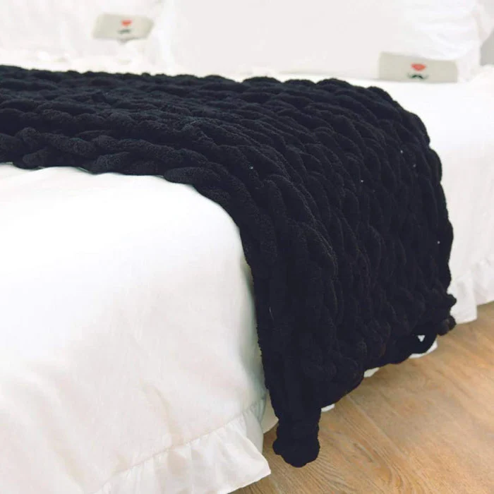 LoungeYard | Chenille Chunky Knitted Blanket, Thick Cable Knit Throw for Couch Bed Sofa — product view 6