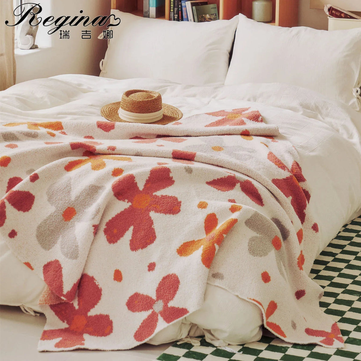 LoungeYard | Colorful Floral Downy Knitted Knee Blanket — product view 1