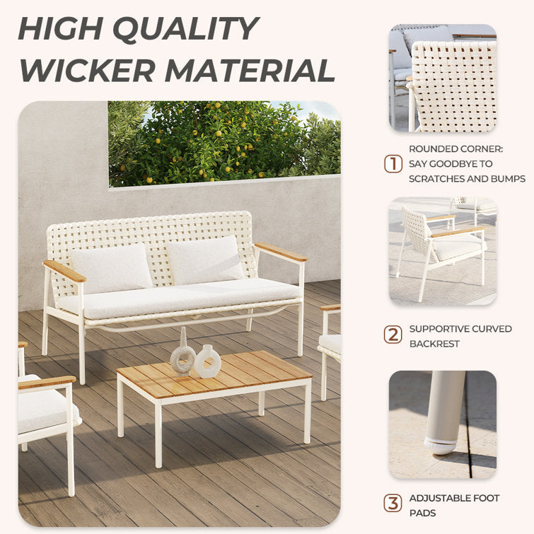 LOUNGE YARD 4-Seat Conversation Sofa Set, Kennae Wicker Outdoor Patio Furniture with Cushions — product view 6