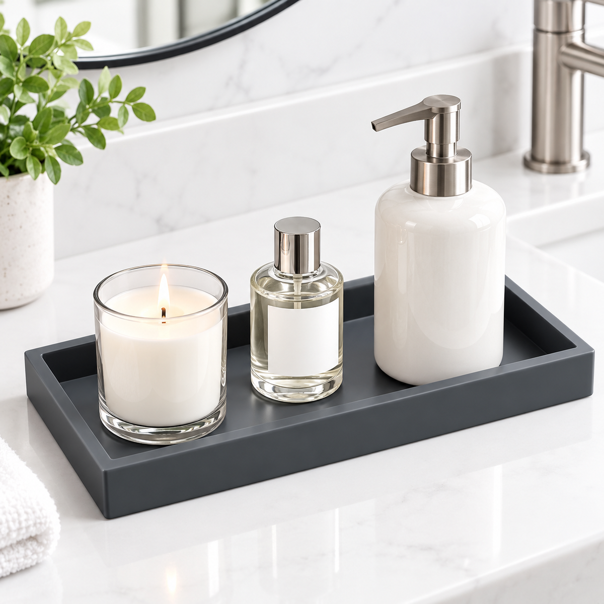Rectangular Non-Slip Silicone Bathroom Tray Organizer LoungeYard — product view 1