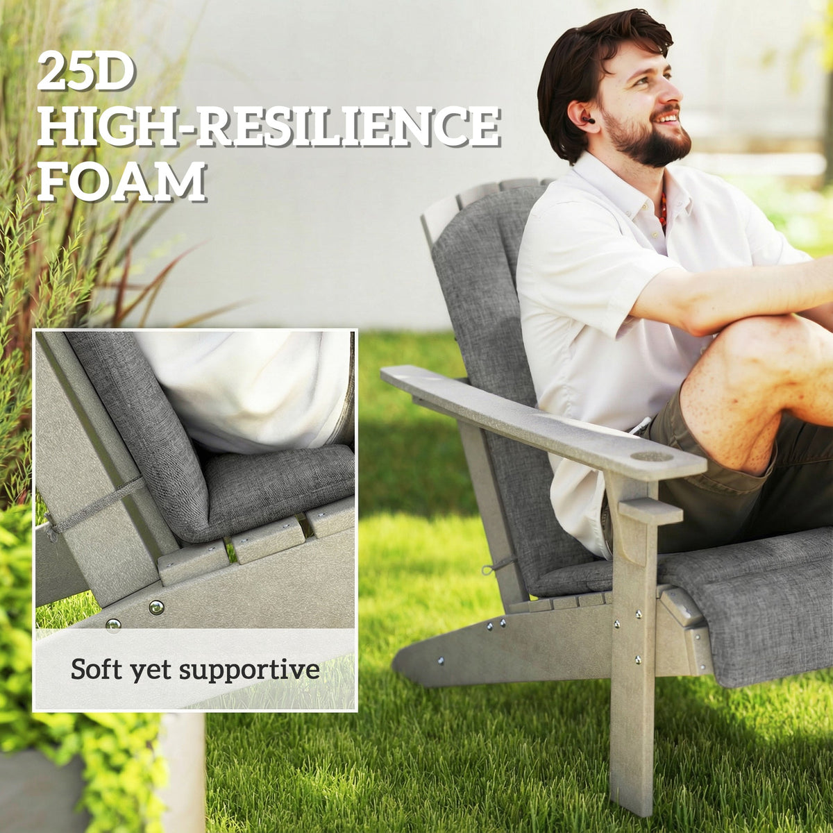 2-Piece Adirondack Chair Cushion Set with Ties, Outdoor Seat Cushions Dark Grey — product view 6