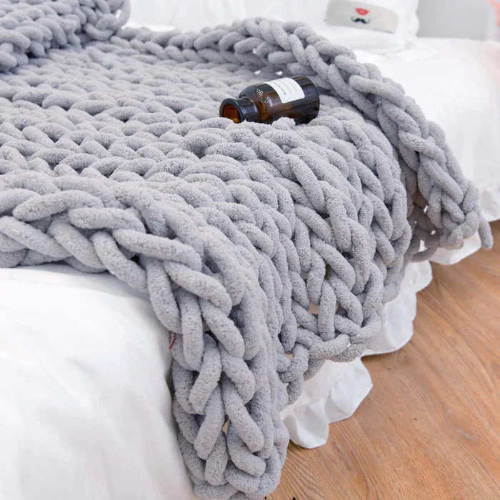 LoungeYard | Chenille Chunky Knitted Blanket, Thick Cable Knit Throw for Couch Bed Sofa — product view 5