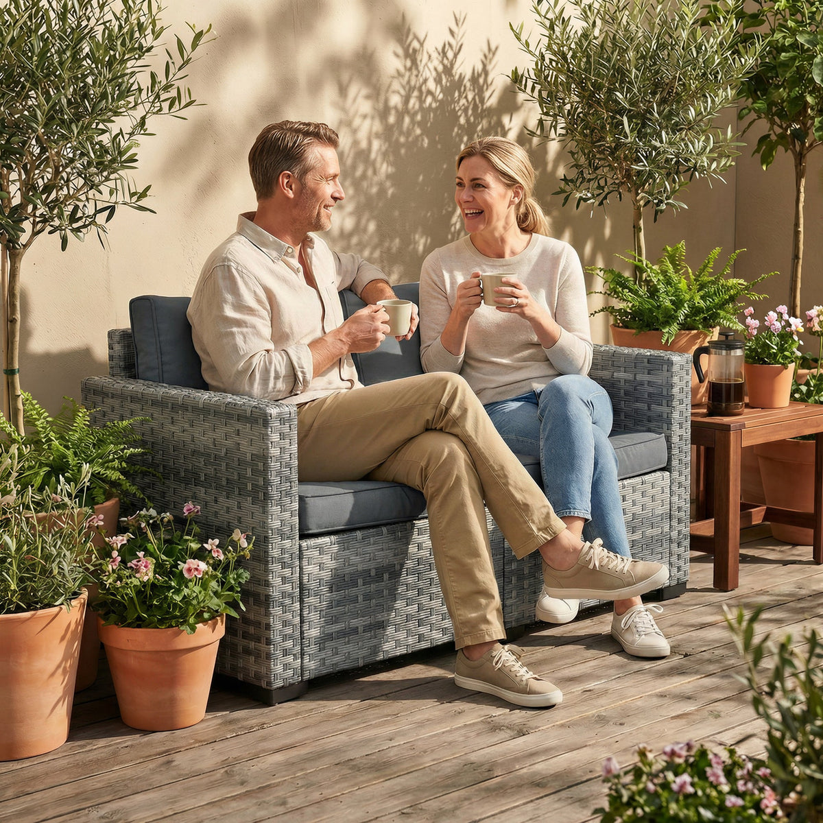 2 Seater Rattan Sofa with Deep Seat and Wide Armrests, Mixed Grey — product view 3