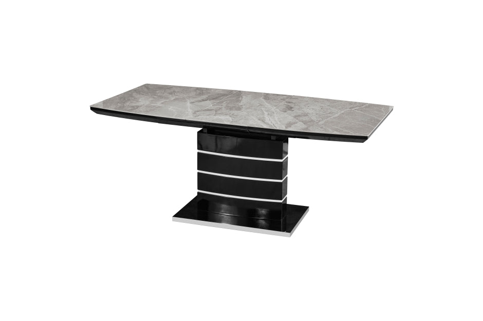 Black High Gloss Sintered Gray Stone Top Modern Dining Table Set – 5599N-71-7PC — product view 3