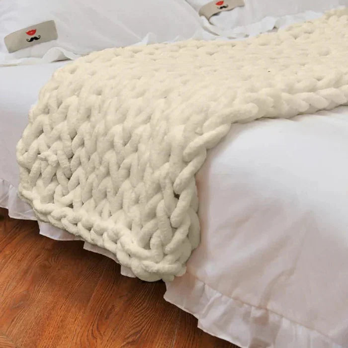 LoungeYard | Chenille Chunky Knitted Blanket, Thick Cable Knit Throw for Couch Bed Sofa — product view 2