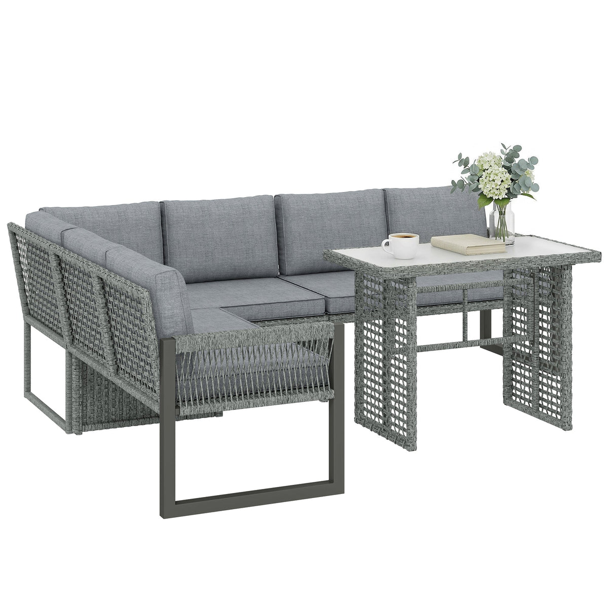 4 Piece Rattan Garden Furniture Set with 3 Loveseats, Grey — product view 2