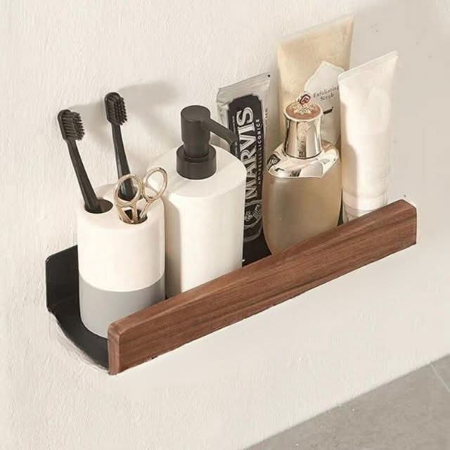 LoungeYard | No-Drill Solid Wood Bathroom Wall Shelf — product view 1