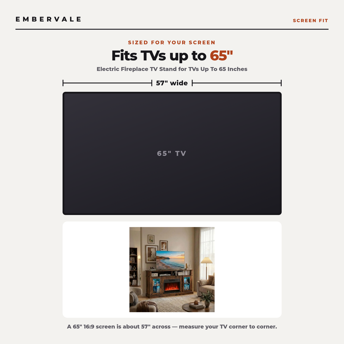 Electric Fireplace TV Stand for TVs Up To 65 Inches with LED Lights, Remote Controls, 9 Flame Colors, 3-Level — product view 4