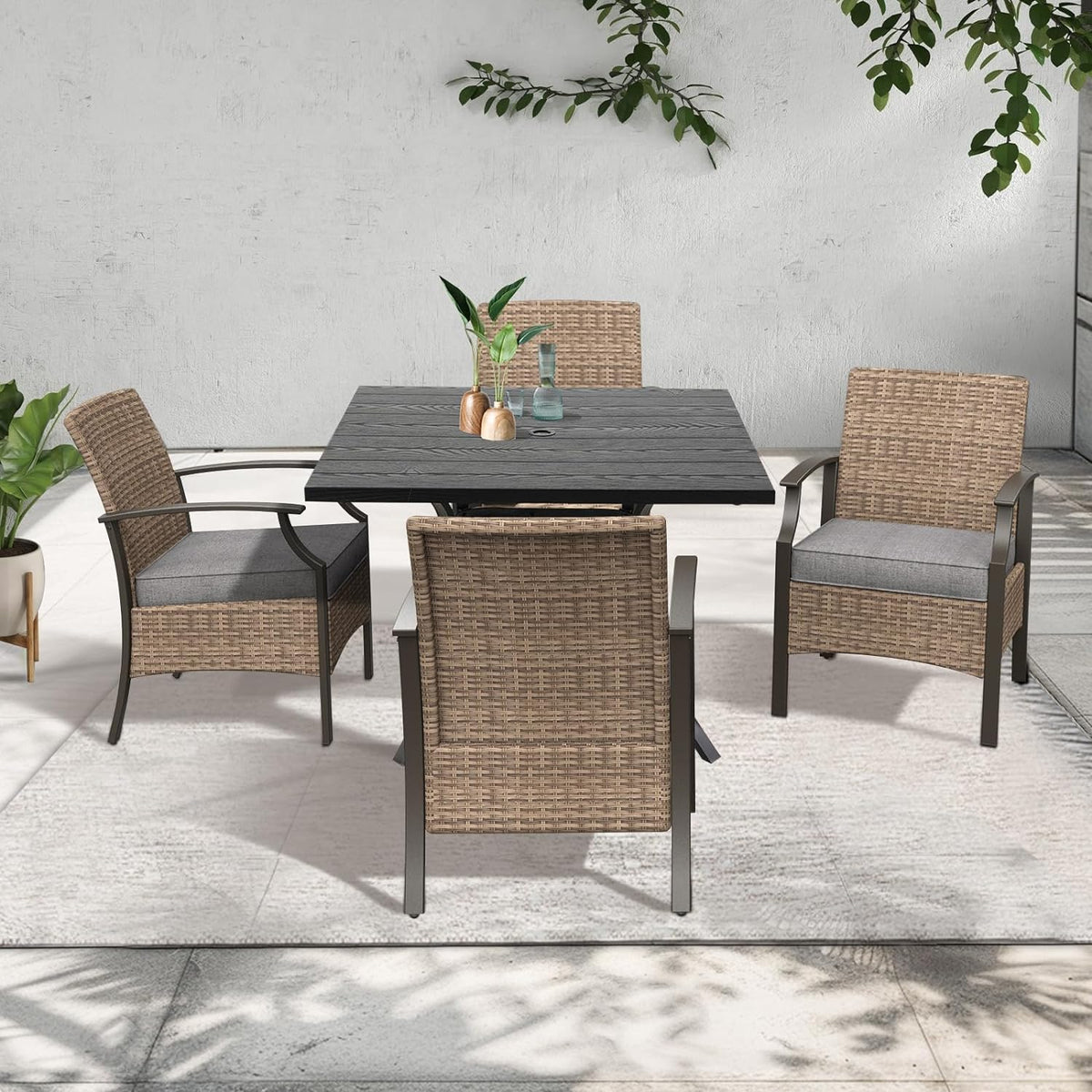 LOUNGE YARD Outdoor Dinning Sets, Traditional Weather-Resistant Wicker Patio Furniture Sets — product view 3