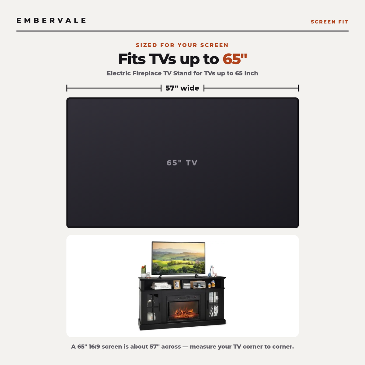 Electric Fireplace TV Stand for TVs up to 65 Inch, Modern Media Console Entertainment Center, Remote Control for Living Rooms — product view 4