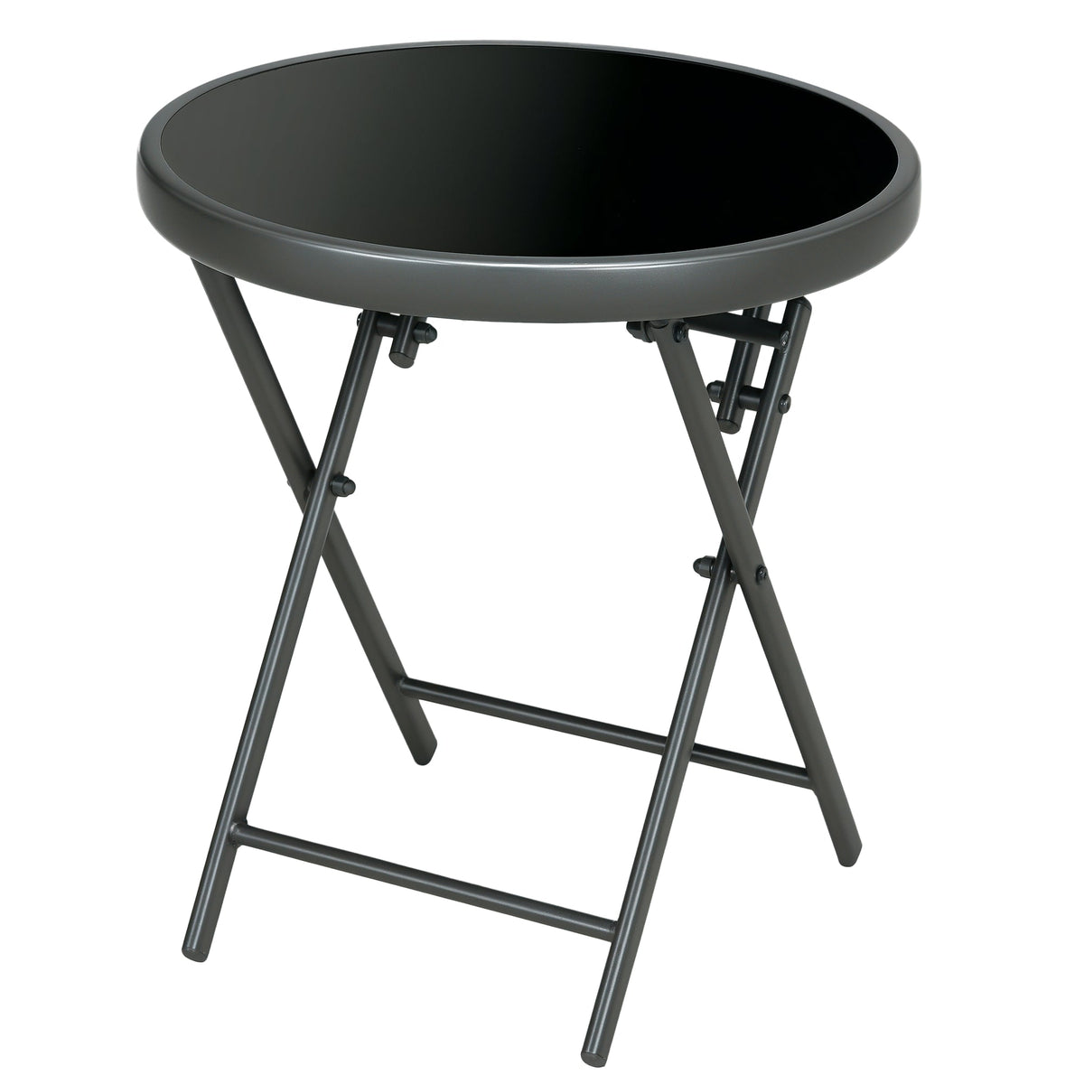 18" Outdoor Round Folding Table with Tempered Glass Top, Black — product view 1