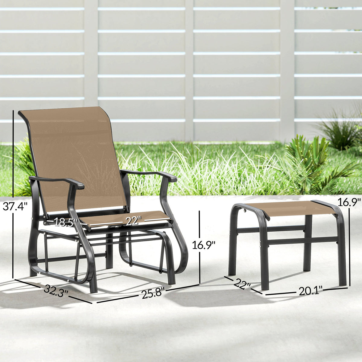 2-Piece Outdoor Glider Chair with Ottoman and All-Weather Breathable Mesh, Tan — product view 5