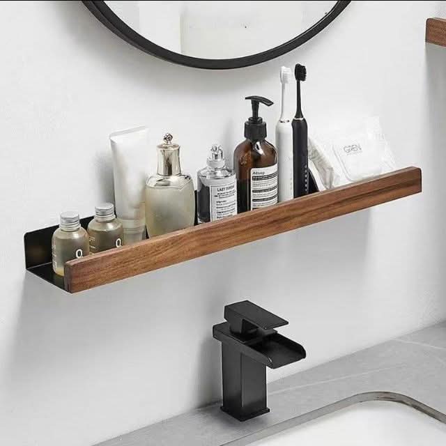 LoungeYard | No-Drill Solid Wood Bathroom Wall Shelf — product view 3