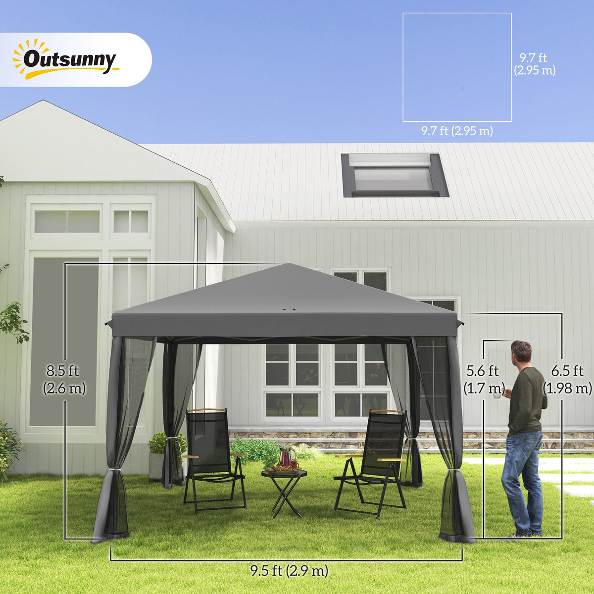 10' x 10' Pop Up Canopy Tent with Mesh Sidewalls and Carry Bag, Light Grey — product view 5