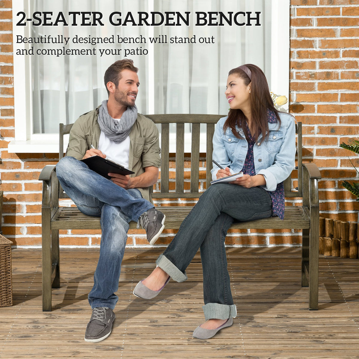46" Outdoor Garden Metal Bench for Patio, Park, Porch, Lawn, Yard, Deck, Black — product view 6