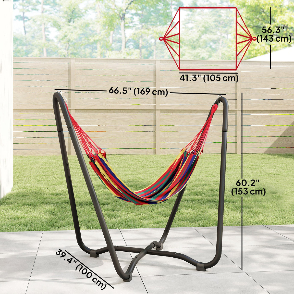 Fabric Patio Hammock with Steel Stand, Free-Standing Lounge Bed, Multi-Colored — product view 5