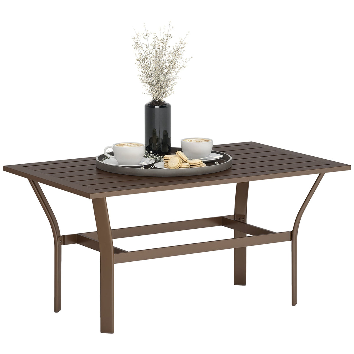 Outdoor Metal Coffee Table with Slatted Top, Brown — product view 1