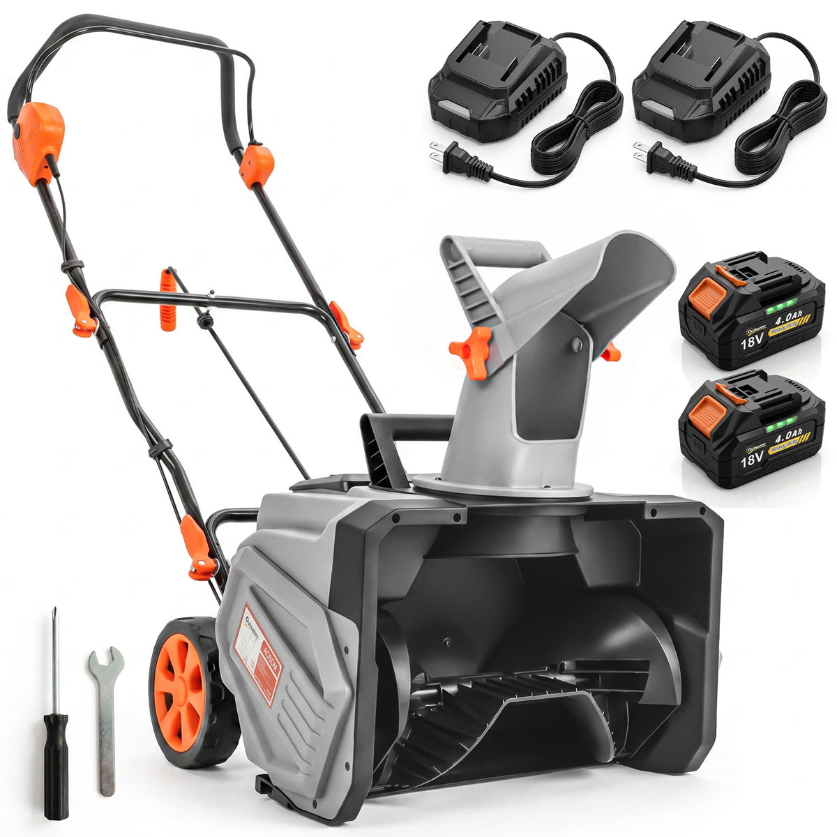 40V 18" Cordless Snow Blower, Brushless 1400W Motor, PU Auger, 2x4Ah Batteries — product view 1