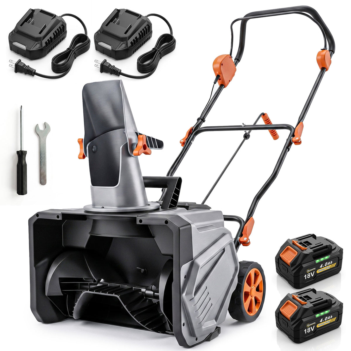 40V 18" Cordless Snow Blower, Brushless 1400W Motor, PU Auger, 2x4Ah Batteries — product view 2
