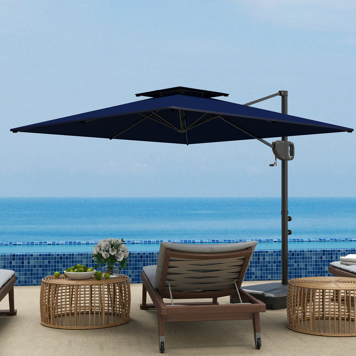 8' x 9' Square Cantilever Patio Umbrella with Fillable Base, Dark Blue — product view 4