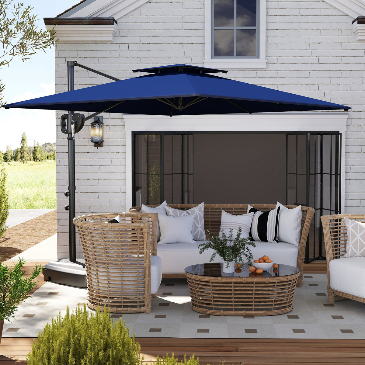 8' x 9' Square Cantilever Patio Umbrella with Fillable Base, Dark Blue — product view 3