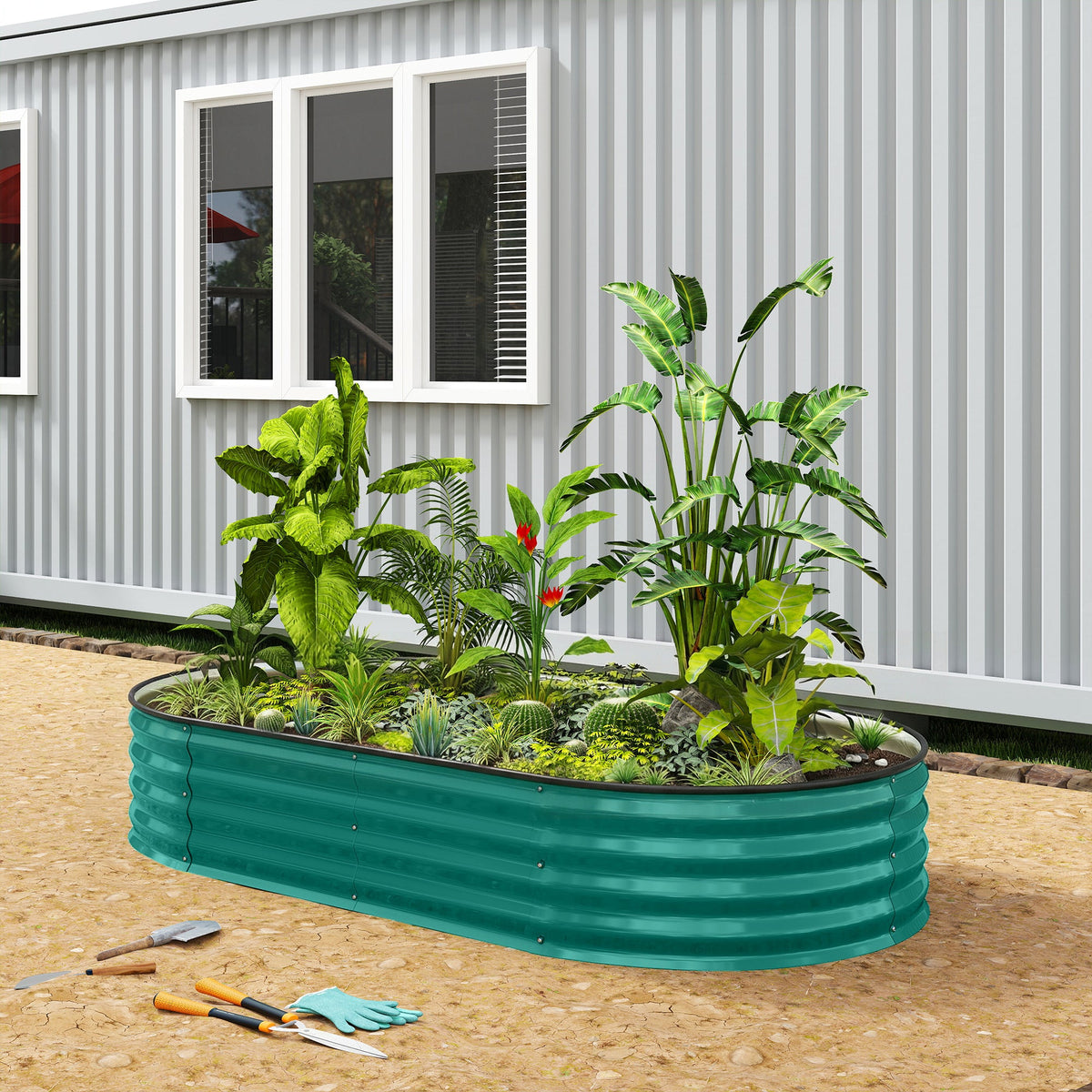 180 x 90 x 30 cm Galvanised Raised Garden Bed with Safety Edging, Light Green — product view 4