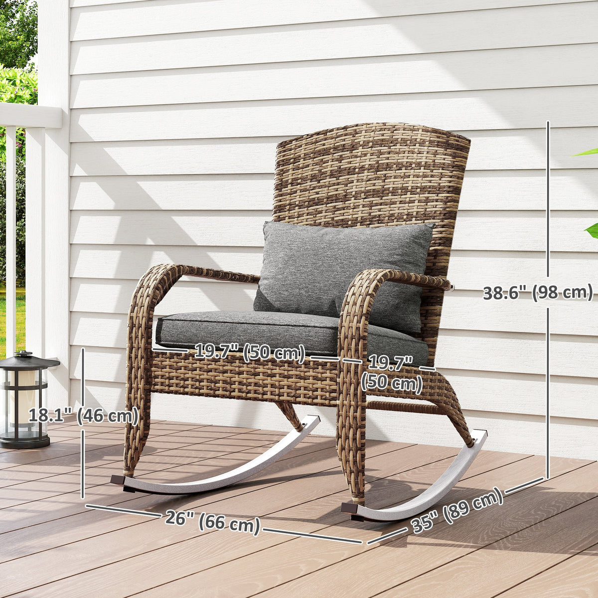 Wicker Adirondack Rocking Chair with Cushion and Pillow, Grey/Mixed Yellow — product view 5