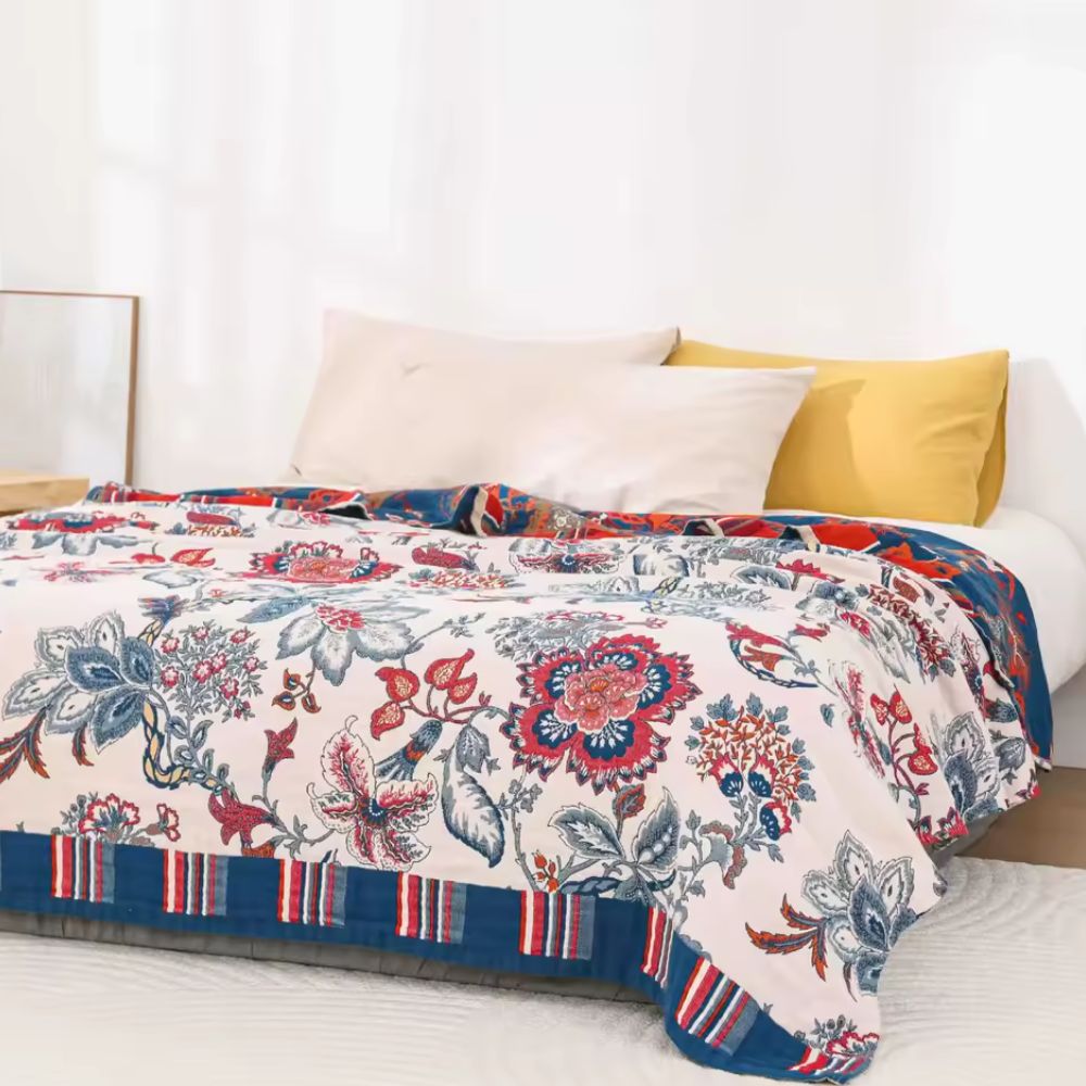 LoungeYard | Retro Botanica Bliss Cotton Blanket — product view 2
