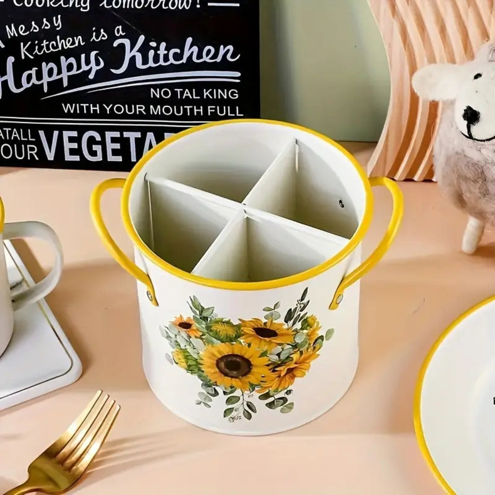 LoungeYard | Floral Utensil Storage Basket with Divider Lid — product view 4