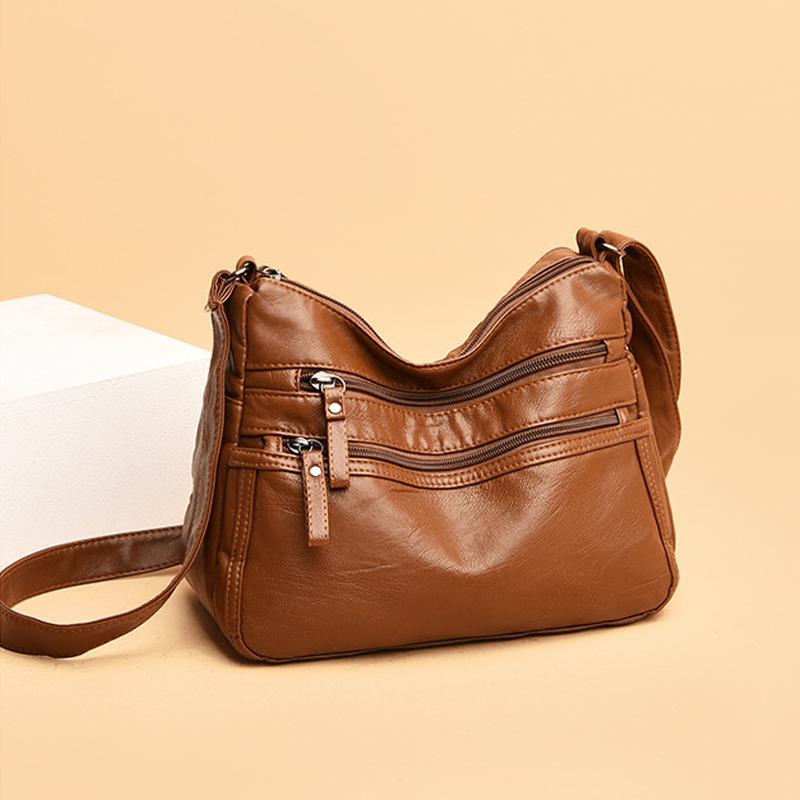 PU Leather Shoulder Bag with Zipper Pockets and Adjustable Strap — product view 5