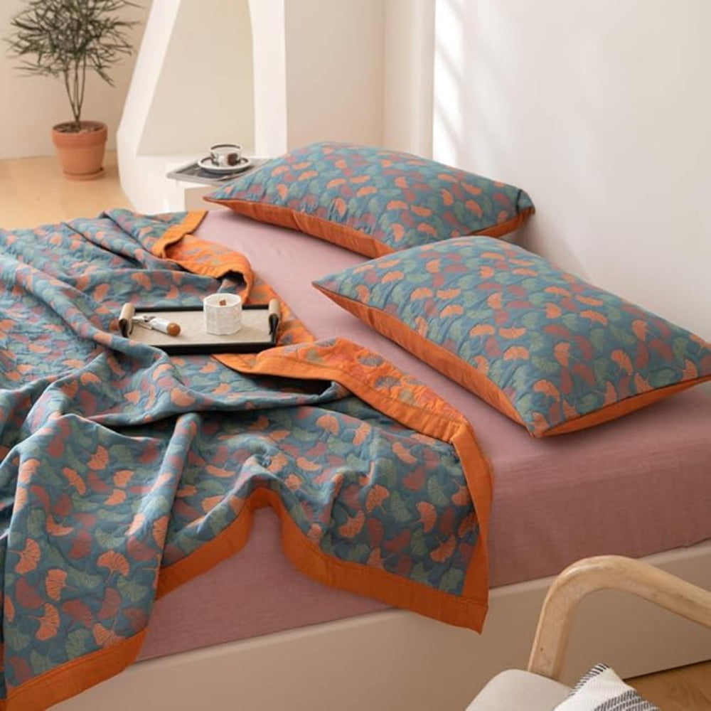 LoungeYard | Ginkgo Leaf Print Reversible Blanket — product view 3