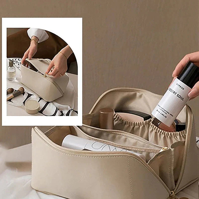 Large Travel Makeup Bag, Water-Resistant PU Leather — product view 5