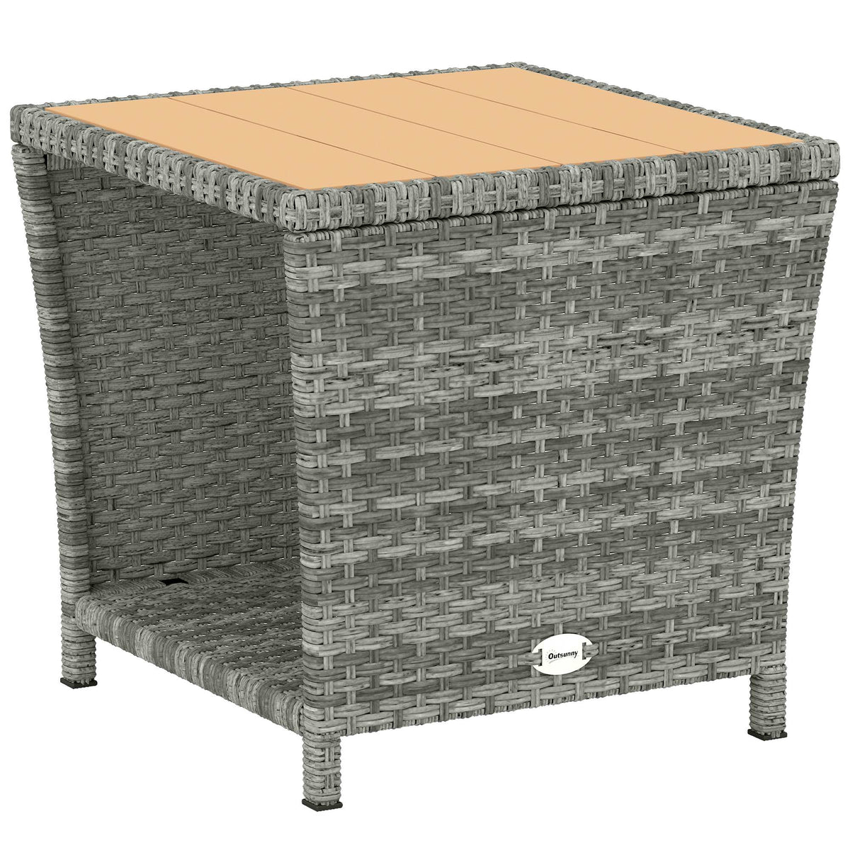 2-Tier PE Rattan Side Table with Storage Shelf, Light Grey — product view 1